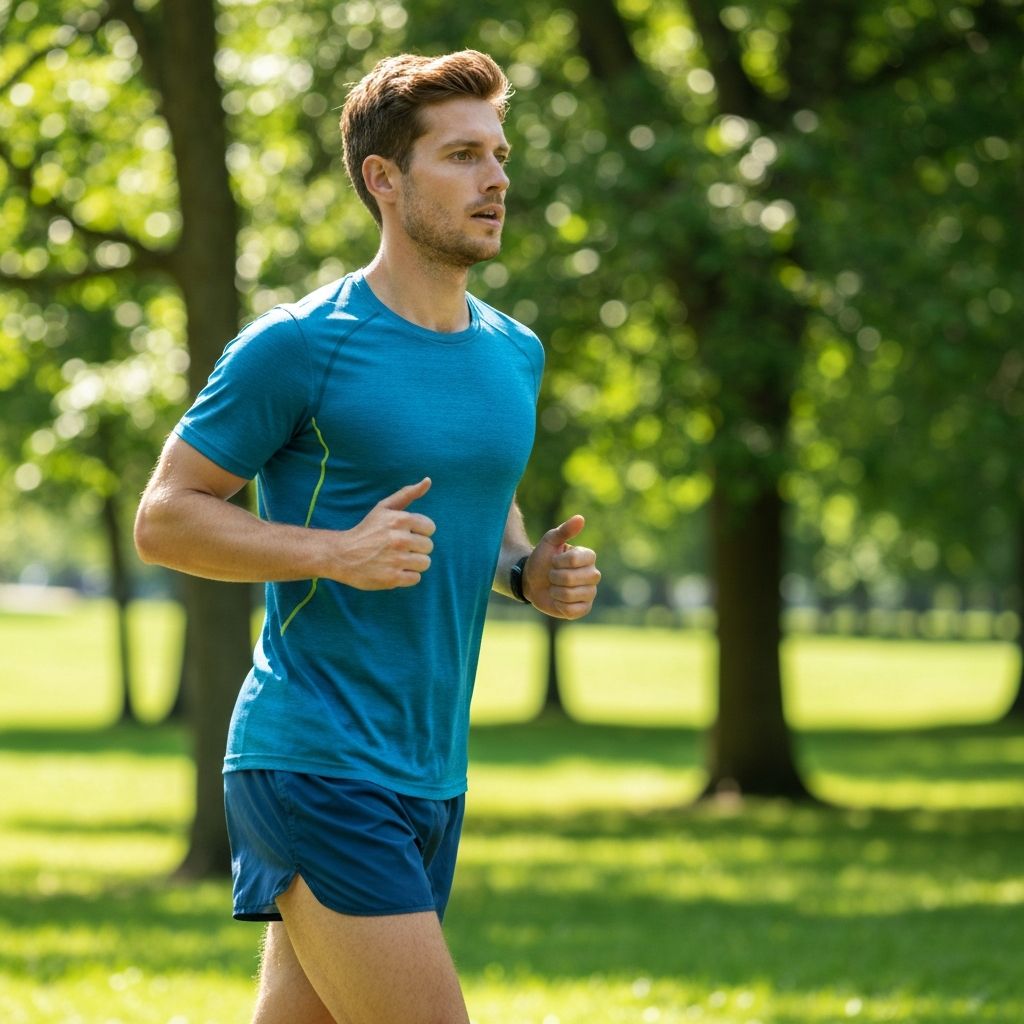 Active man jogging in nature